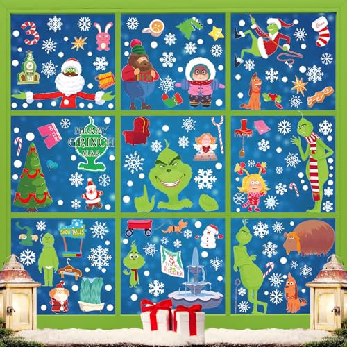 Lets Joy Fensterbilder Weihnachten, 9 Blätter Weihnachten Aufkleber, Bunt Fensterdeko Weihnachten, Doppelseitig Fensterbilder Weihnachten, Wiederverwendbare DIY Selbstklebend Weihnachtsdeko