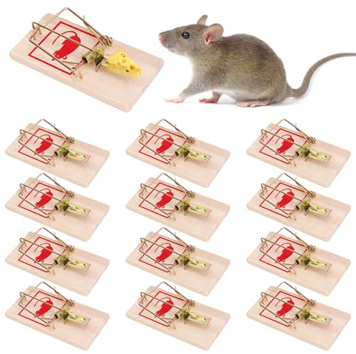 SelfTek Mausefalle Schlagfalle, 12 Stück Mäusefallen aus Holz, Wiederverwendbar Rattenfallen Schlagfallen, Mouse Trap Profi in Haus und Garten