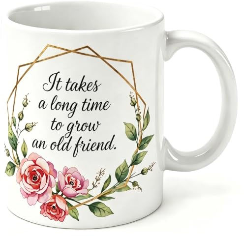 Wodevor Tasse mit Aufschrift It Takes A Long Time to Grow an Old Friend, weiße Keramik-Akzent-Tassen, lustig, für Gewichtheben, weiß, glänzend, Muttertagsgeschenk, Geschenk für Opa, Ehepaare, 325 ml