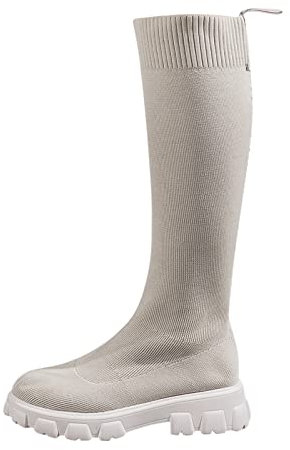 Stivali alti al ginocchio da donna, stivali alti fino alla coscia, gamba larga con gambale lavorato a maglia, stivali lunghi da donna lavorati a maglia, stivali alti al ginocchio da donna con suola