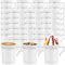 Kaxtde Paquete de 48 tazas de plástico blanco con asa, 230 ml, reutilizables, tazas de café a granel, vasos irrompibles con borde plateado para fiesta de té, boda, cafetería, camping, picnic