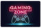 speecheese Gaming Zone Controller Fußmatte in 40x60 cm ohne Rand in Neonschrift Schriftzug Controller Blauton Dunkler Hintergrund Modernes Design