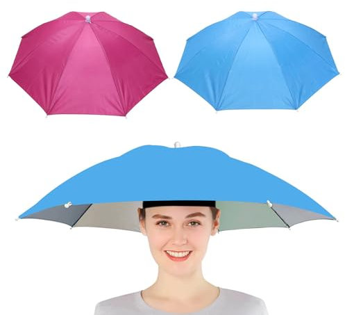 Cerioll Gorros De Paraguas, 2 Piezas Paraguas De Cabeza, Con Bandas Elásticas, Para Adultos, Niños, Pesca, Senderismo, Jardinerí, Actividades Aire Libre, 69cm (Azul+Rosa)