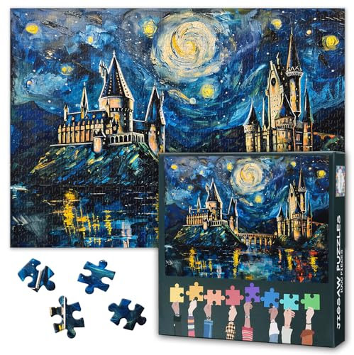 Jigsaw Puzzles for Adults 1000 Pieces Magic Castle in The Night Sky Puzzle Cartoon Painting Challenging Puzzles for Family Activity Game Nights Gifts Fidget Stress Relief