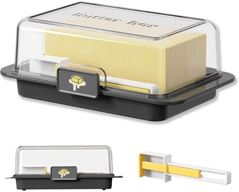 CAAGGMM Butterdose, Butter Box mit Messlöffel, Butterdose mit luftdichtem Deckel, BPA-Frei Transparente Butterglocke, für Küche und Kühlschrank, Schwarz