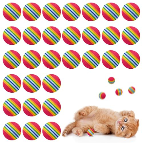 30 Stück Eva-Schaumstoff Katzenbälle Katzenspielzeug Bälle Hüpfende Katzen | 3,5cmRegenbogen Streifen Bunte Schaumstoffbälle Interaktiv Petball Unterhaltung Interaktive Innenbereich Welpenspielzeugbälle