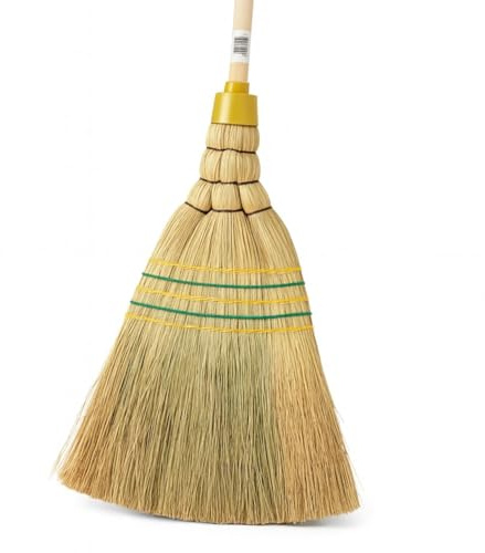 Balai en paille de riz industriel – 5 coutures avec manche de 145 cm de long – Balai robuste en paille de riz naturel – Durable et polyvalent pour écurie, garage et jardin – Balai professionnel de
