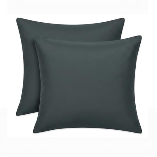 Tifschlaf Kissenbezug 50x50 2er Set - Kopfkissenbezug 50 x 50 Anthrazit mit Reißverschluss aus Mikrofaser Weich, 50x50cm Grau Pillow Case