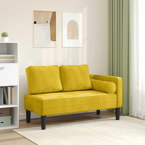 Keeushr Chaiselongue mit Kissen Gelb Samt, weiche und gemütliche Velours Chaiselongue für Entspannung, gefüllt mit hochelastischem Schaumstoff für ergonomische Unterstützung