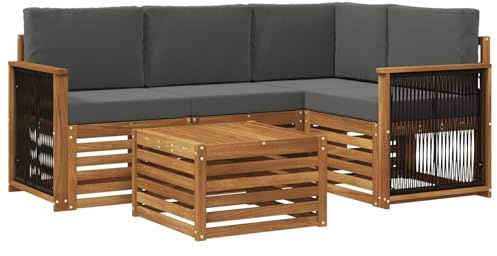 vidaXL Outdoor-Sofagarnitur 5 pcs Natur und Anthrazit 59 x 59 x 37 cm, Moderner Garten-Sofaset, Coole Terrassenmöbel, zeitgemäße Lounge, modulares Design, Akazien-Elemente