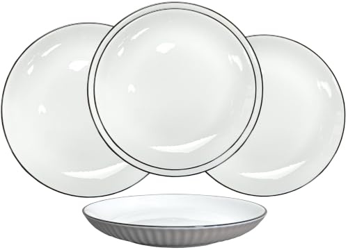 Set of 4 Dinner Plates, 26cm & 23.5cm, Classic White, Porcelain Dishes | 4cm High Walls, 4-Piece, Large Main Course Plate, Tableware, Dishwasher Safe, Microwave Safe, For Kitchen & Dinning