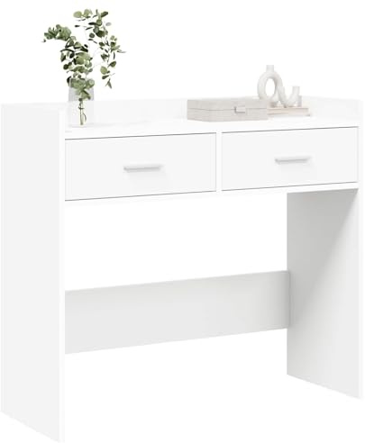 vidaXL Table Console Blanc 90 x 35 x 80 cm Bois d'ingénierie, Table Console Moderne, Design Rectangulaire, Facile à Nettoyer, Grand Rangement, Salon, Couloir, Entrée