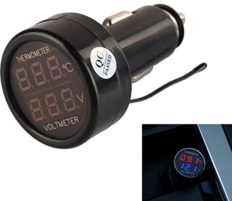 Aihasd 2IN1 12V / 24V Batteria auto Tensione accendisigari monitor voltmetro KFZ -10~80 ℃ Temperatura Tester Termometro Display digitale (Rosso + blu)