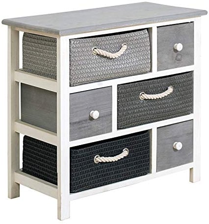 Rebecca Mobili Cajonera con 6 cajones, Muebles Multiusos Modernos, Madera de Mimbre, Blanco Gris, para Dormitorio y baño- Medidas: 53 x 56 x 27 cm (AxANxF) - Art. RE4326