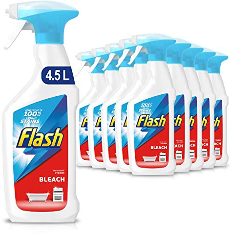 Flash Multi Purpose Bleach Spray, Floor Cleaner & Grease Remover, Crisp Lemons, 4.5 litres (450 ml x 10)