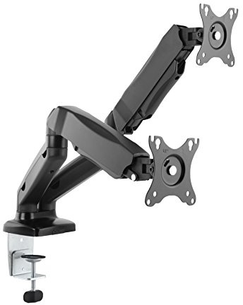 HALTERUNGSPROFI Dual 2 Fach Tischhalterung mit Gasdruckfeder für LED LCD Monitore bis 32 Zoll VESA 75x75 100x100 OFFICE-GS224 (2 Monitore)