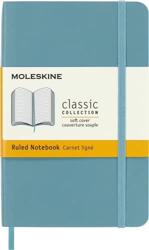 Moleskine Klassisches Notizbuch, Liniertes Notizbuch, Weicher Einband und Elastischer Verschluss, Taschenformat 9 x 14 cm, Farbe Türkisblaues Riff, 192 Seiten