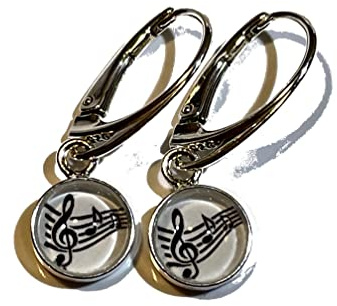 Musiknoten 925 Sterling Silber 8mm Ohrringe Ohrhänger Brisuren Notenschlüssel