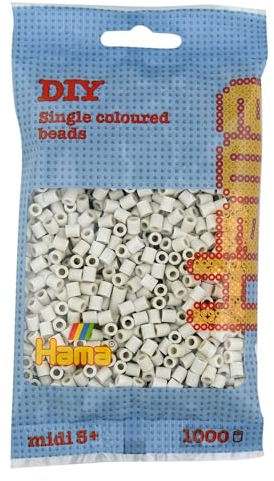 Hama Perlen 207-77 Bügelperlen Beutel mit ca. 1.000 Midi Bastelperlen mit Durchmesser 5 mm in Kitt, kreativer Bastelspaß für Groß und Klein