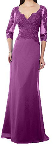 Charmant Damen 2020 Neu Spitze Abendkleider Formalkleider Mutterkleider mit Langarm Festkleider Lang-34 Flieder