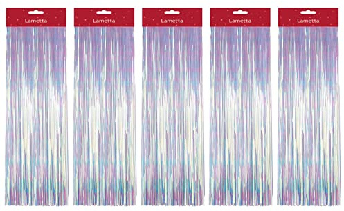 SRVertex Schillernde holografische Weihnachts-Folien-Lametta-Hängedekorationen, 50 cm Lametta-Stränge für Weihnachtsbaum, Wanddekoration, Neujahr, Geburtstagsfeier, Hochzeit, Feiertage, 5 Stück
