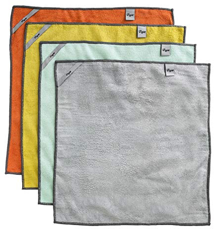 VIGAR - Paño de Cocina - Pack 4 Unidades - 32 x 30 cm - Colección Rengo - Ideal Secar y Limpiar Cualquier Superficie - Verde, Gris, Amarillo y Naranja