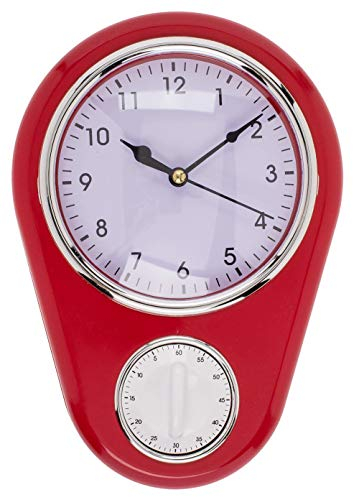 Retro Küchen-Wanduhr Vintage Kitchen TIME mit 60-Minuten Küchentimer (Rot)