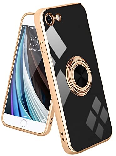 Urarssa Kompatibel mit iPhone 7/8/SE 2020/SE 2022 Hülle mit 360 Grad Ring Ständer Handyhülle Schutzhülle Magnetischer Autohalterung Stoßfest für iPhone 7/8/SE 2020/SE 2022 Hülle Case, Schwarz