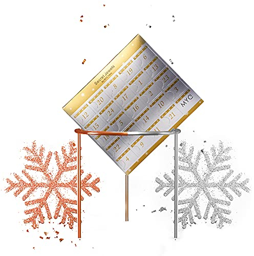 MYC-PARIS - Adventskalender mit 24 Überraschungen – Roségold und Silber – Ohrringe + Armbänder + Ring + Anhänger + Halskette – Weihnachten