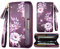Coco Rossi Geldbörsen für Damen, PU-Leder, Kartenhalter, Organizer, Damen-Clutch mit Quaste, Handgelenkschlaufe, Violette Blume, long purse, Casual