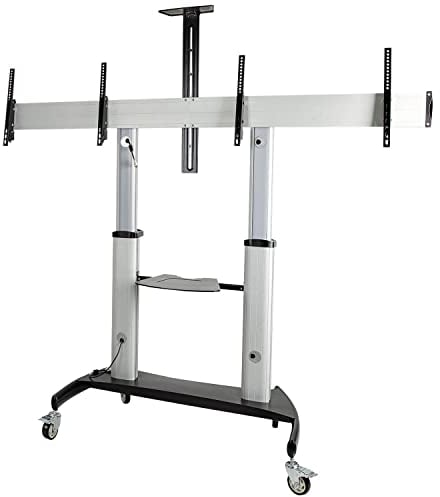 StarTech.com Doppel TV Ständer mit rollen für 37-60 Zoll VESA Bildschirme jeweils bis 50kg - Höhenverstellbarer/Schwenkbarer TV Rollwagen - Präsentationswagen für zwei TVs mit Ablage - (STNDMTVDUO)