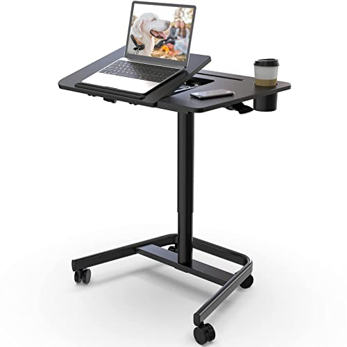 JOY worker Mobiler Stehpult, pneumatischer höhenverstellbarer Tisch, 60° neigbarer Rolling Laptop Schreibtisch, hält bis zu 10 kg, schwarz