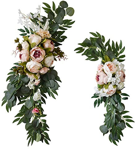 RESOYE Lot de 2 pivoines artificielles pour arche de mariage - Kit de fleurs pour porte d'entrée de mariage, panneau de fête, cérémonie, réception, Rose, 80×25×13cm/70×20×12cm