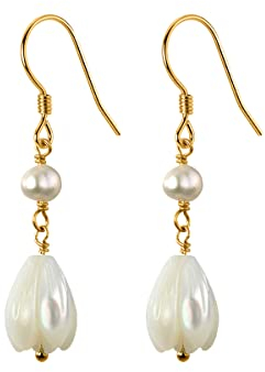 SLUYNZ 925 Sterling Silber Tulpe Blumen Tropfen Ohrringe für Frauen Damen Blumen baumeln Ohrringe Shell Perle Haken Ohrringe