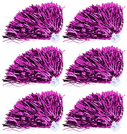 BORDSTRACT Pom Pom Cheerleader, 6 Pezzi Pompon Cheerleading in Lamina Metallica 7 Colori, per Ragazze. Bambini, Balli, Eventi Sportivi, Tifo, Party,(Rosa Rossa)