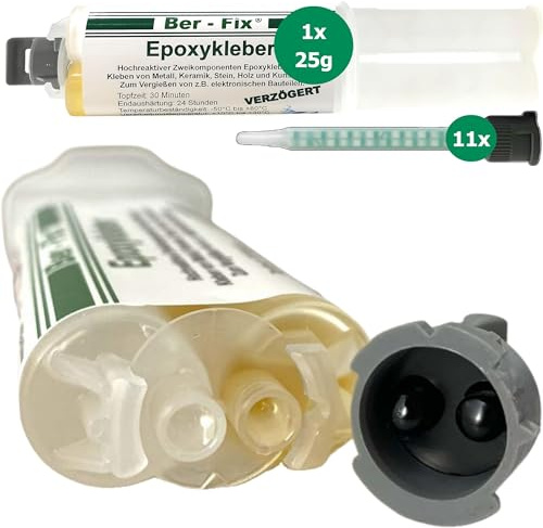 Ber-Fix 2K Epoxidkleber 30 Min 25g + 11 Mischdüsen lange Verarbeitungszeit | 2K Epoxidkleber 30 Min 25g + 11 Mischdüsen lange Verarbeitungszeit: 2K Epoxidkleber für starre