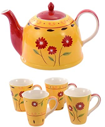 teemando® Set = Kanne Danja Keramik 1,9 l + 4 Becher Danja Keramik, 4-fach sortiert 0,3 l