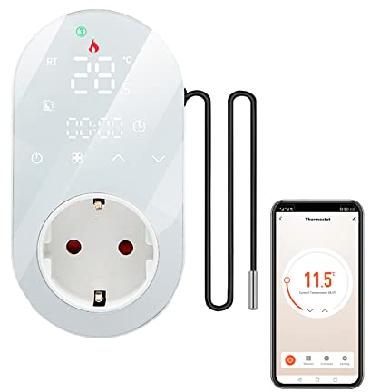 Smart Thermostat Dual Mode for Home,LCD Display Touch Screen Programmable WiFi Thermostat, External Sensor Thermostat Plug APP Remote Control, Heating Cooling Thermostat Work with Alexa & Google Home