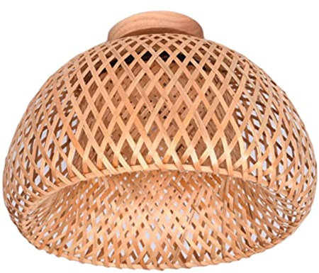 JUJIAN Bamboo Fan Rattan Light Fixture Flush Mount Trailing Ceiling Light for Living Room Bedroom Dining Room,30X18Cm