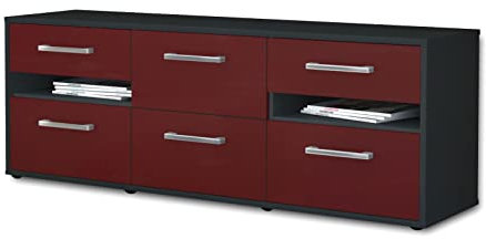 Lqliving TV-Board Lowboard Andrea, Korpus in anthrazit matt, Front im trendigem Rot, Bordeaux (136x49x35cm), mit Metall Griffen, Made in Germany