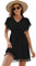 Onfettic Damen Strandkleid Sommer Badeanzug Strandtunika Chiffon Strandponcho Sommerkleider Bikini Cover mit V-Ausschnitt (Schwarz, S)