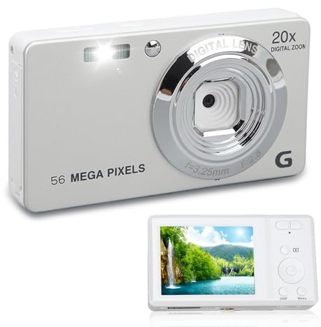 Digitalkamera Fotokamera, FHD 1080P Maximum 56MP Vlogging Kamera Digital mit 2.7 LCD Wiederaufladbare 20X Digitalzoom Tragbare Digitalkamera für Teenager, Kinder, Anfänge(Silber)