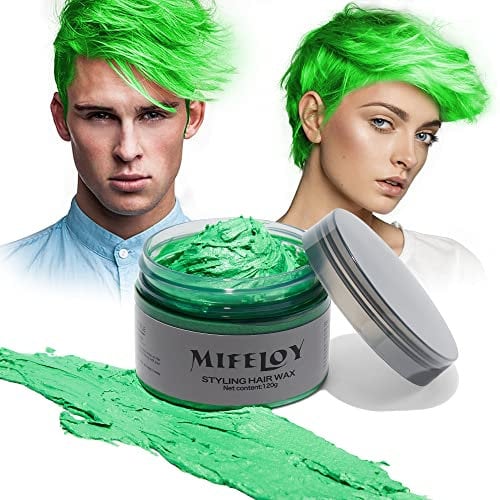 Temporary Green Hair Color Wax 120g, Instant Hairstyle Cream Dye, Disposable Coloring Mud for Men Women Youth, Natural Washable Styling Pomades for Party Cosplay DIY Halloween