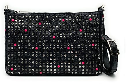 PASSIONE Bustina a tracolla – Borchiata - Pelle Nera - Borsa piccola - Made in Italy (Fucsia)
