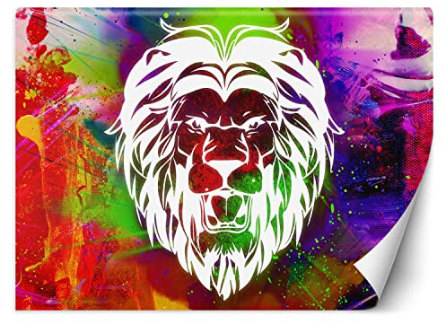 Feeby Papier peint de luxe Animaux Nature 300x210 cm XXL Moderne Décoration Murale Muraux Tapisserie Salon Chambre à coucher Bureau Couloir Hôtel Spa Design Lion Abstrait multicolore