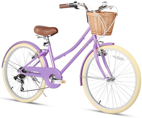 Glerc Missy 20 24 26 Inch Girl Cruiser Shimano 6 Speed Hybrid City Bicycle, para Adolescentes Mayores de 6 años, con cestas de Mimbre, Ligero
