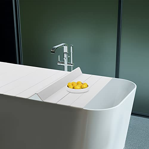 Badewannenabdeckung Faltbare Duschbrett Für Badewannen Abdeckung PVC Badewannenablage, Dämmplatte Badewannen Staubdichtes Brett für Hause, Badezimmer, SPA Erfahrung, Weiß (170X70CM)