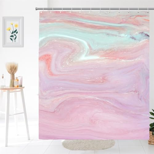Syiboo Duschvorhang Farbiger Marmor 200x90cm Duschvorhäng Anti Schimmel,Wasserabweisend Stoff Duschrollo Waschbar,3D Draussen Bad Vorhang Schnell Trocknend,Badewanne Badezimmer Decor Vorhänge