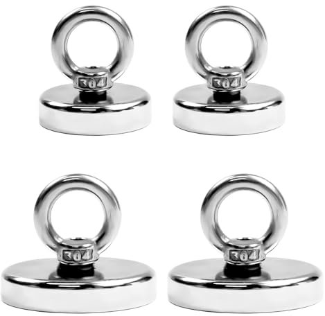 PIWOSGOL 4 Stück Ösenmagnete Stark, Neodym-Magnete 32kg 60kg, Fischermagnete Stark, Magnetfischen, Runde Magnete für Zuhause, Werkstatt, Wasser
