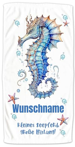 GRAZDesign Handtuch Seepferdchen für Kinder, Badetuch Schwimmunterricht, Zur bestandenen Prüfung, blau in Zwei Größen - 100x50cm